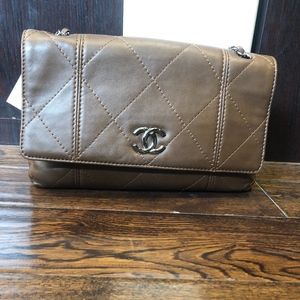 Authentic Chanel hobo brown quilted calfskin